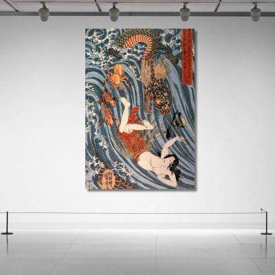 Tamatora Ha Recuperato La Perla Dal Palazzo Del Re Drago Mentre Era Minacciata Utagawa Kuniyoshi ukn39 quadro stampa su tela
