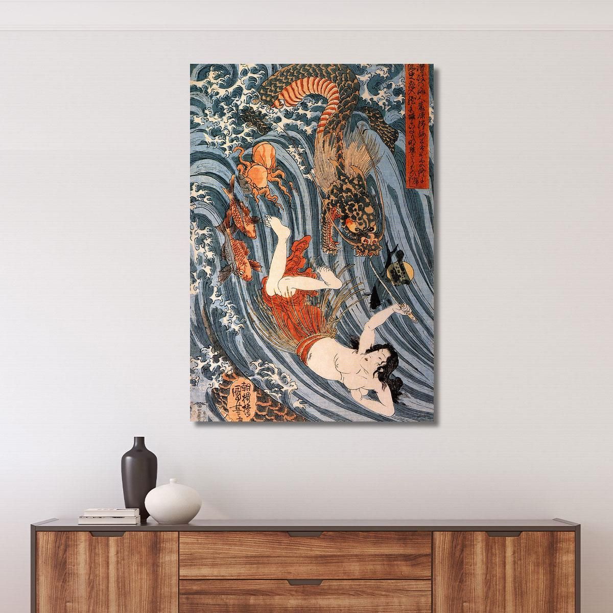 Tamatora Ha Recuperato La Perla Dal Palazzo Del Re Drago Mentre Era Minacciata Utagawa Kuniyoshi ukn39 quadro stampa su tela