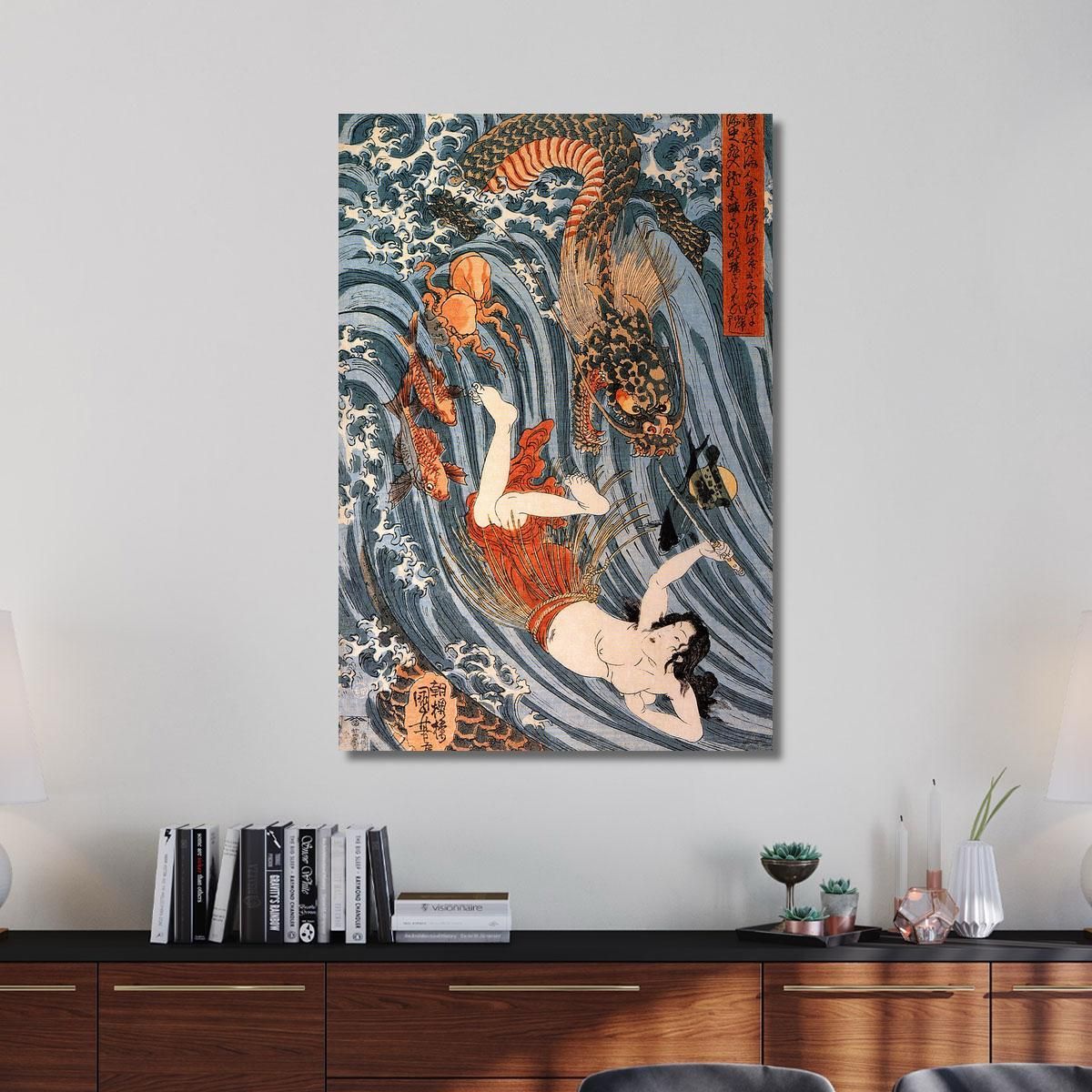 Tamatora Ha Recuperato La Perla Dal Palazzo Del Re Drago Mentre Era Minacciata Utagawa Kuniyoshi ukn39 quadro stampa su tela