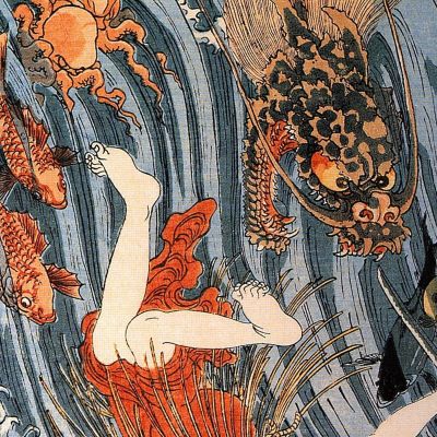 Tamatora Ha Recuperato La Perla Dal Palazzo Del Re Drago Mentre Era Minacciata Utagawa Kuniyoshi ukn39 quadro stampa su tela