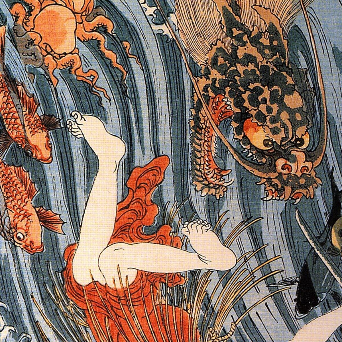 Tamatora Ha Recuperato La Perla Dal Palazzo Del Re Drago Mentre Era Minacciata Utagawa Kuniyoshi ukn39 quadro stampa su tela