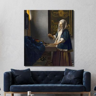 Donna Che Tiene Un Equilibrio Jan Vermeer jvr32 quadro stampa su tela