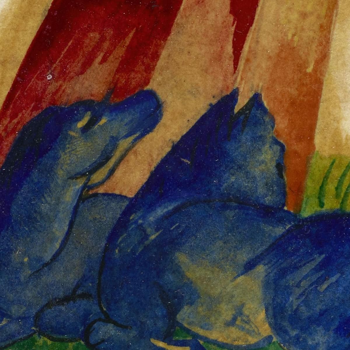 Due Cavalli Blu Davanti Ad Una Roccia Rossa Franz Marc fmr59 quadro stampa su tela