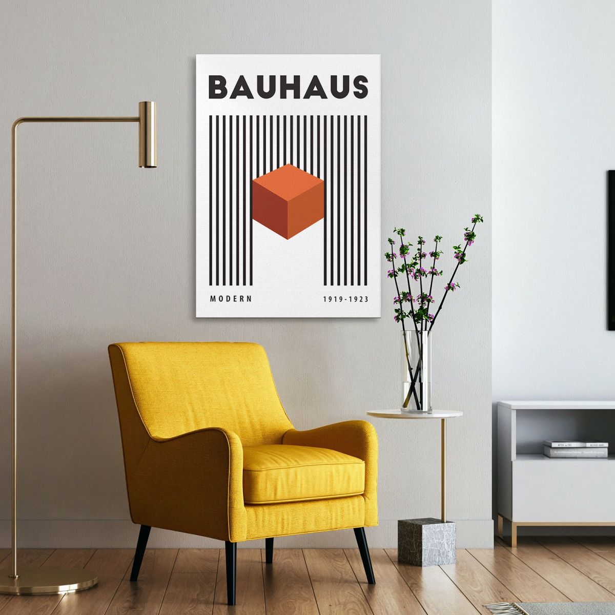 Quadro Bauhaus Cubo Arancione In Contrasto Bauhaus Style bhs22 quadro stampa su tela