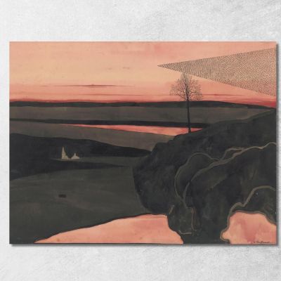 Paesaggio Sotto Un Rosso Bagliore Serale Con Uccelli Migratori Léon Spilliaert lsp63 quadro stampa su tela