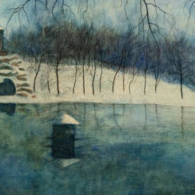 Il Parco Léopold Di Ostenda Con Lo Stagno E Il Trinkhall Sotto La Neve Léon Spilliaert lsp72 quadro stampa su tela