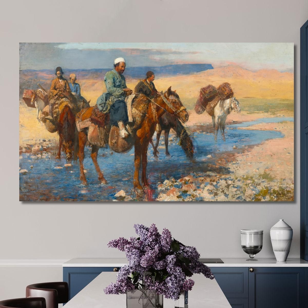 Cavalli Al Ford Persia Edwin Lord Weeks elw19 quadro stampa su tela