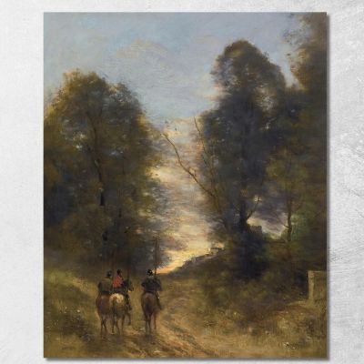 Cavalieri Gallici In Un Paesaggio Jean-Baptiste-Camille Corot jbc34 quadro stampa su tela