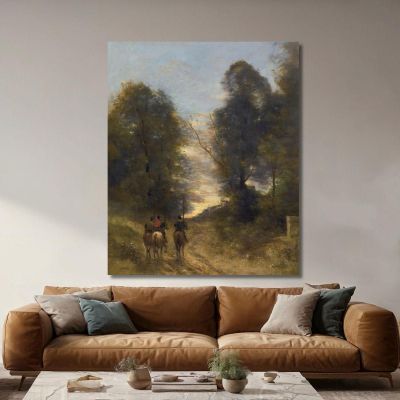 Cavalieri Gallici In Un Paesaggio Jean-Baptiste-Camille Corot, jbc34 quadro stampa su tela