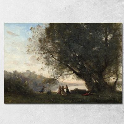 Balla Sotto Gli Alberi In Riva Al Lago Jean-Baptiste-Camille Corot jbc43 quadro stampa su tela