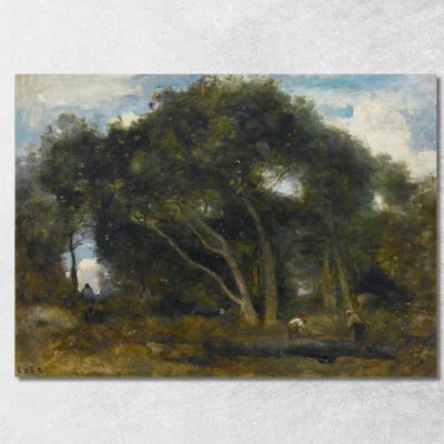 Fontainebleau-Oaks Inclinato In Una Radura Della Foresta Jean-Baptiste-Camille Corot jbc63 quadro stampa su tela