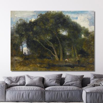 Fontainebleau-Chênes Inclinés Dans Une Éclaircie De Forêt Jean-Baptiste-Camille Corot, jbc63 tableau impression sur toile
