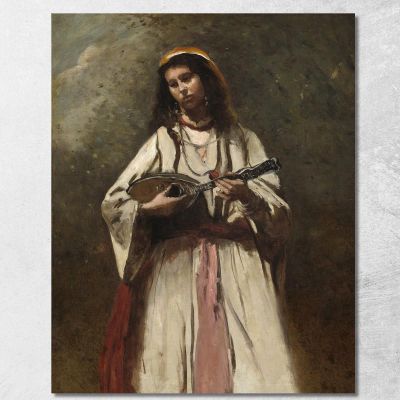 Zingara Con Mandolino Jean-Baptiste-Camille Corot jbc75 quadro stampa su tela