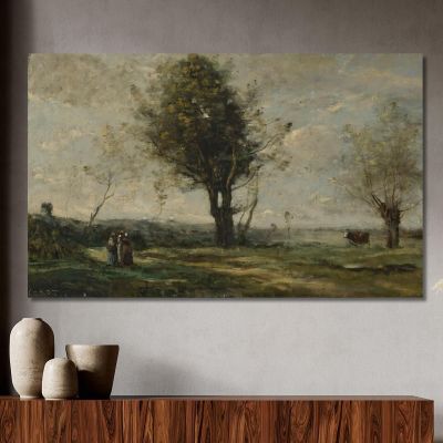 L'Incontro Lungo La Strada Jean-Baptiste-Camille Corot, jbc101 quadro stampa su tela