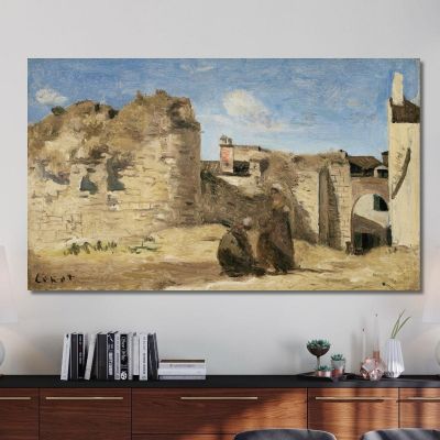 La Rochelle Un Angolo Del Cortile Della Commanderie Jean-Baptiste-Camille Corot, jbc103 quadro stampa su tela