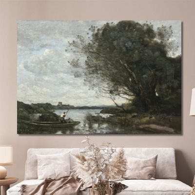 Das Mit Heu Beladene Boot Jean-Baptiste-Camille Corot, jbc115 drucken auf leinwand