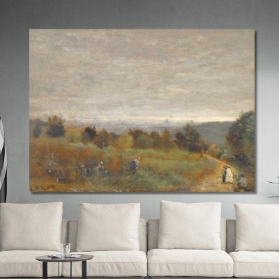 Le Alture Di Sèvres Parigi&nbsp;Sullo Sfondo Jean-Baptiste-Camille Corot, jbc145 quadro stampa su tela