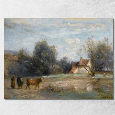 Luzancy Piccole Case Di Contadini Sull'Acqua Jean-Baptiste-Camille Corot jbc156 quadro stampa su tela