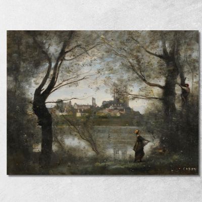 Mantes In Serata Jean-Baptiste-Camille Corot jbc165 quadro stampa su tela