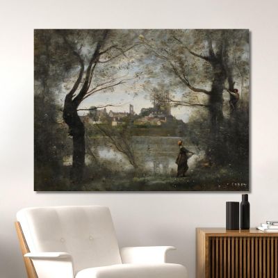 Mantes Le Soir Jean-Baptiste-Camille Corot, jbc165 tableau impression sur toile