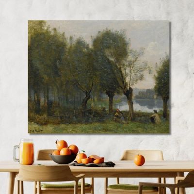 Montgeron-Saulaie Au Bord De L'Eau Jean-Baptiste-Camille Corot, jbc179 tableau impression sur toile