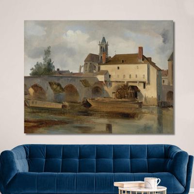 Moret Sur Loing Le Pont Et L'Eglise Jean-Baptiste-Camille Corot, jbc181 tableau impression sur toile