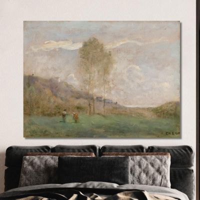 Paysage D'Automne Près D'Une Côte Avec Deux Personnages Jean-Baptiste-Camille Corot, jbc193 tableau impression sur toile
