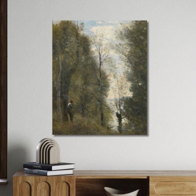 Überflutete Wiesen Auf Der Anderen Seite Von La Feuillee Jean-Baptiste-Camille Corot, jbc206 drucken auf leinwand