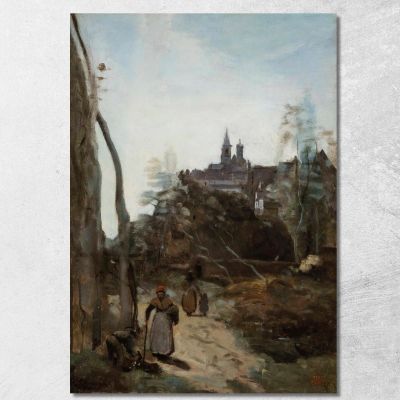 Semur Le Chemin D'Église Jean-Baptiste-Camille Corot jbc224 quadro stampa su tela