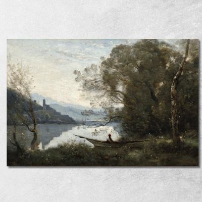 Il Souvenir Del Barcaiolo Ormeggiato Di Un Lago Italiano Jean-Baptiste-Camille Corot jbc256 quadro stampa su tela