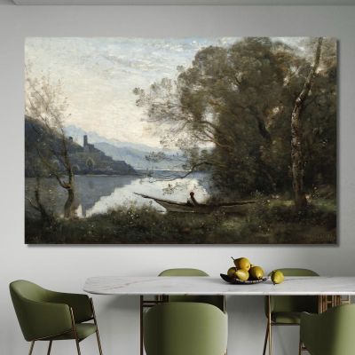 Le Batelier Amarré, Souvenir D'Un Lac Italien Jean-Baptiste-Camille Corot, jbc256 tableau impression sur toile