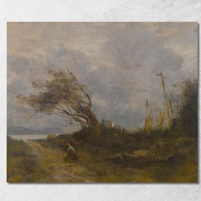 Una Tempesta In Riva Al Mare Jean-Baptiste-Camille Corot jbc274 quadro stampa su tela