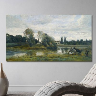 Ciudad De Avray El Abrevadero De Los Caballos Jean-Baptiste-Camille Corot, jbc299 cuadro en lienzo