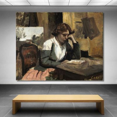 Mujer Leyendo En El Estudio Jean-Baptiste-Camille Corot, jbc308 cuadro en lienzo