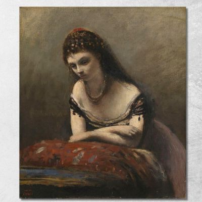 Giovane Donna Appoggiata A Un Cuscino Jean-Baptiste-Camille Corot jbc315 quadro stampa su tela