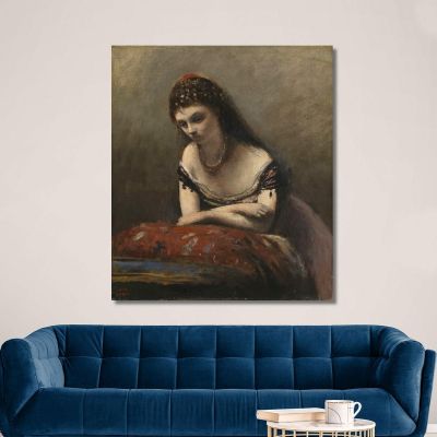 Mujer Joven Apoyada En Un Cojín Jean-Baptiste-Camille Corot, jbc315 cuadro en lienzo