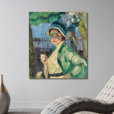 Ritratto Di Una Signora Sotto L'Ombrello Verde Frieda Blell Leo Putz lpz40 quadro stampa su tela