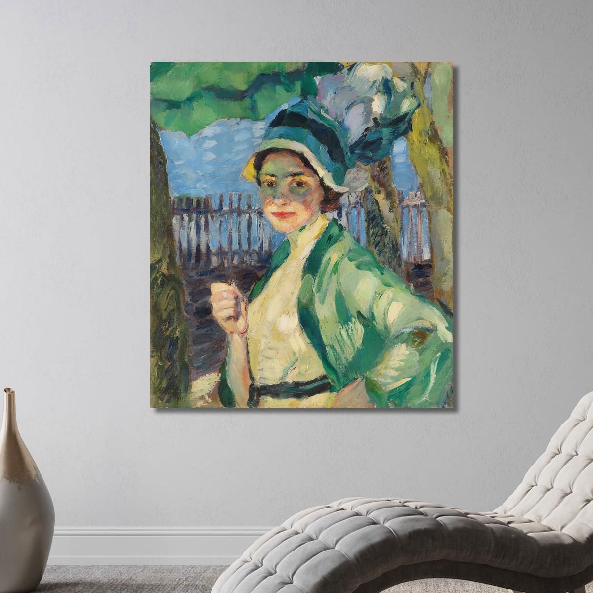 Ritratto Di Una Signora Sotto L'Ombrello Verde Frieda Blell Leo Putz lpz40 quadro stampa su tela