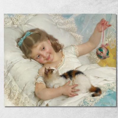 Bambina E Gatto Émile Munier emn19 quadro stampa su tela