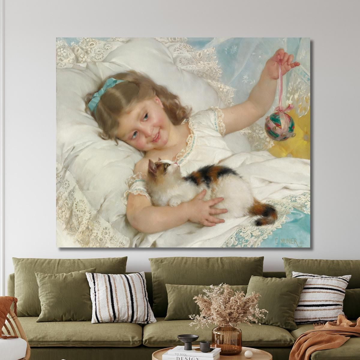 Bambina E Gatto Émile Munier emn19 quadro stampa su tela