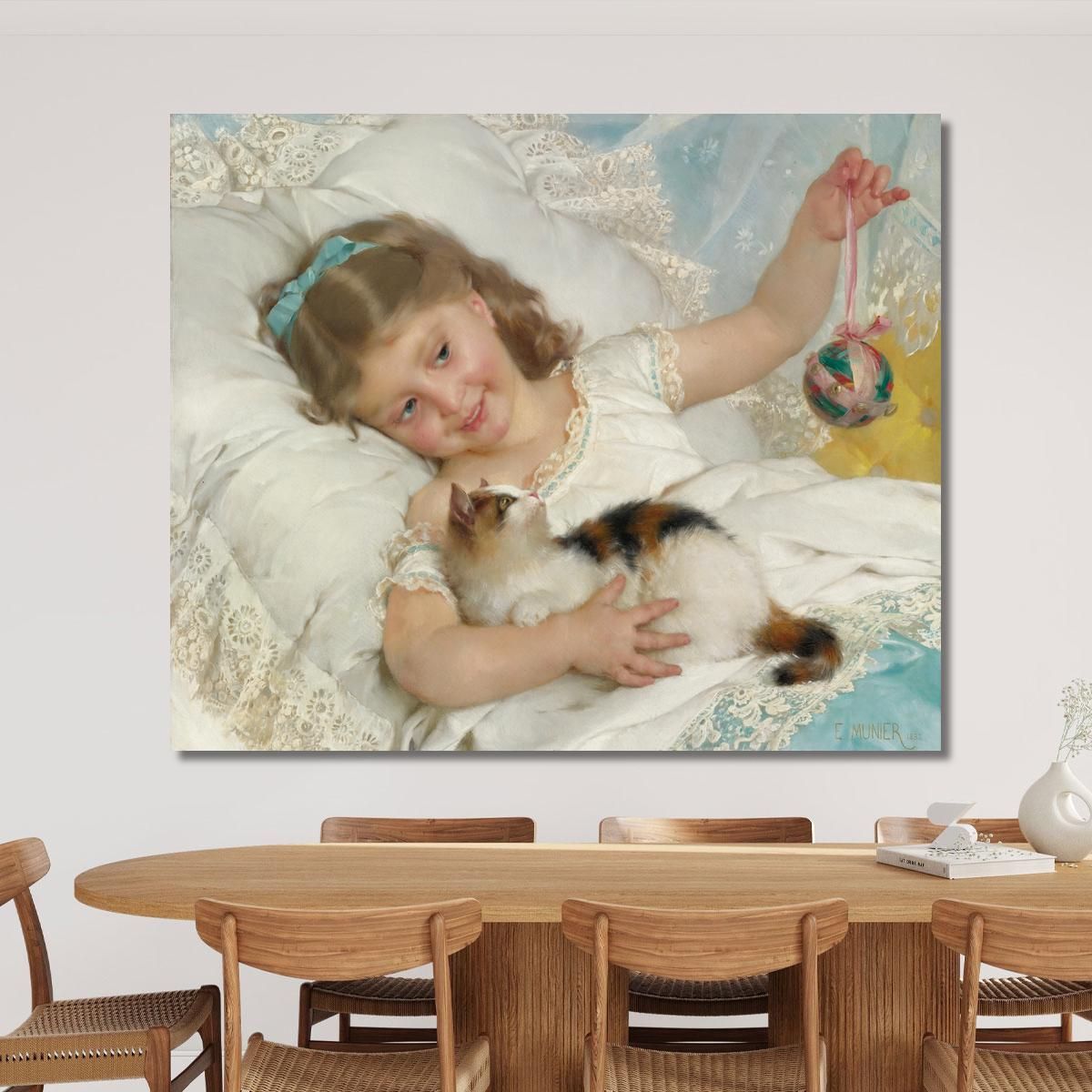 Bambina E Gatto Émile Munier emn19 quadro stampa su tela