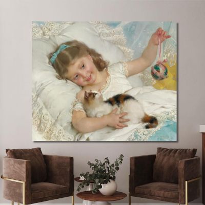 Bambina E Gatto Émile Munier emn19 quadro stampa su tela