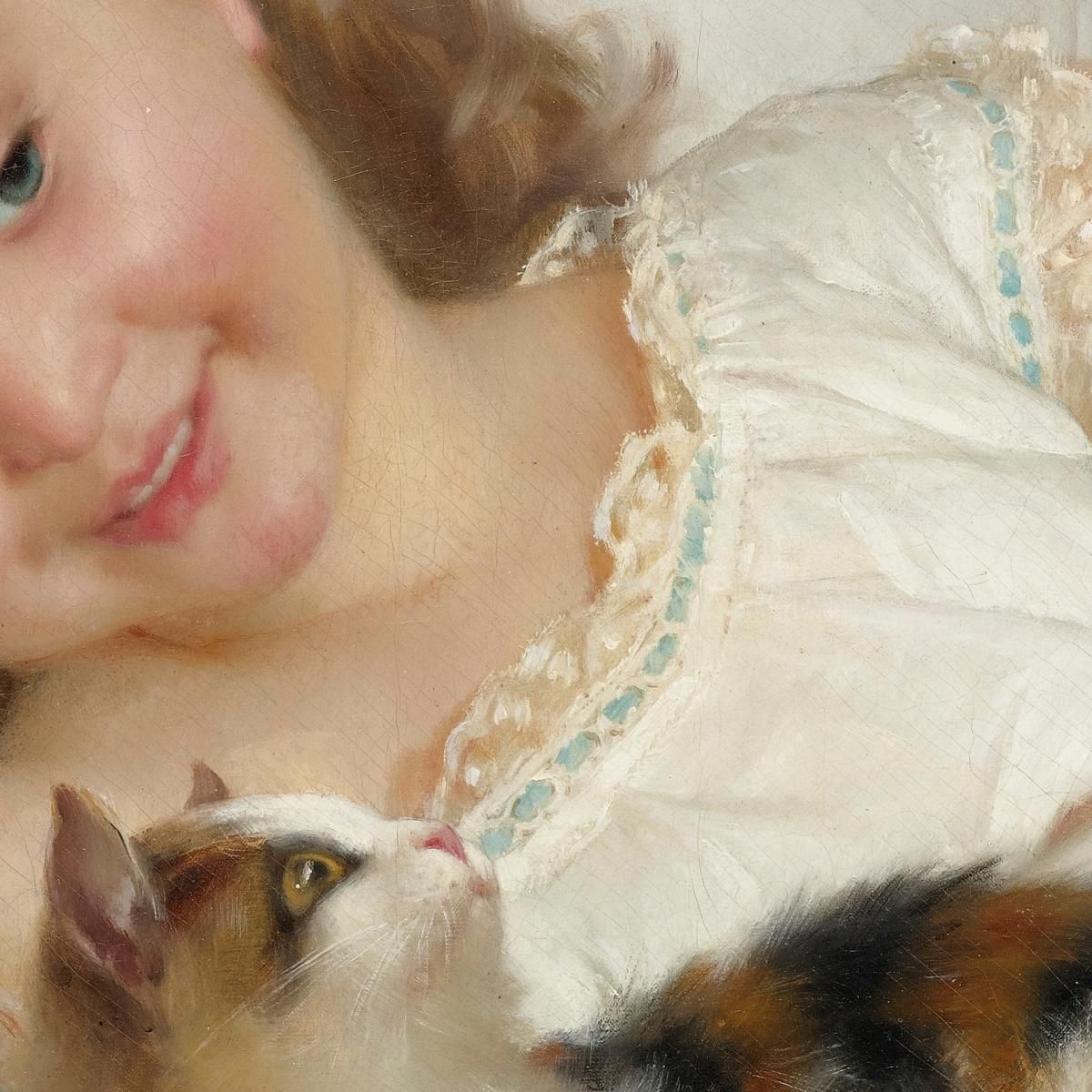 Bambina E Gatto Émile Munier emn19 quadro stampa su tela
