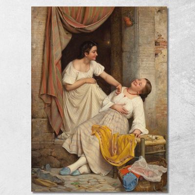 A Leende Piger Due Ragazze Sorridenti Carl Bloch cbl35 quadro stampa su tela