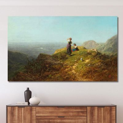 Vista Hacia El Valle Dos Niñas En Un Pasto Alpino Carl Spitzweg, csp6 cuadro en lienzo