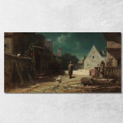 Guardiano Notturno Di Cane E Gatto Al Chiaro Di Luna Carl Spitzweg csp43 quadro stampa su tela