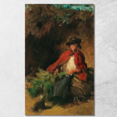 Ragazza Seduta Con Un Mantello Rosso Con Un Coniglio Davanti A Lei Carl Spitzweg csp47 quadro stampa su tela