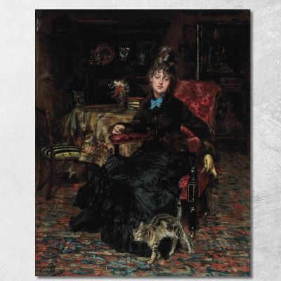 Signora Seduta Con Gatto Giovanni Boldini gbd80 quadro stampa su tela