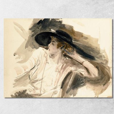 Giovane Donna Che Indossa Un Grande Cappello Giovanni Boldini gbd94 quadro stampa su tela