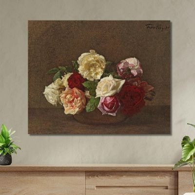 Rose In Una Tazza Henri Fantin-Latour hft81 quadro stampa su tela